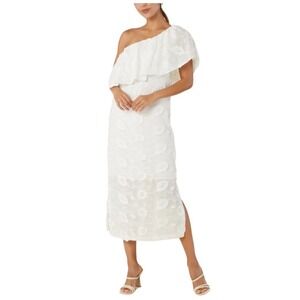 Abbey Glass Sutton 3D Floral Ruffle One Shoulder Midi Dress Size XL White